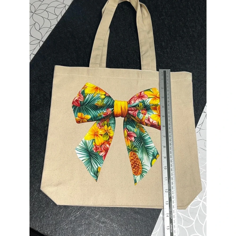 Tropical Bow Tote OS Beige Excellent Floral Pineapple FLA
